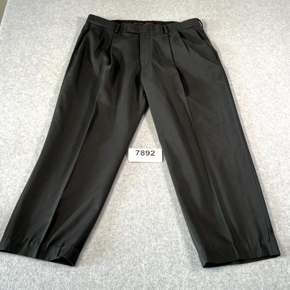 Haggar Dress Pants Mens 36x30 Black Pleated Front Straight Leg Formal Business